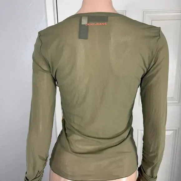 Vintage y2K DKNY Women's Shirt Small Long sleeve Floral Printed V neck Sheer QQ2 - Picture 3 of 5